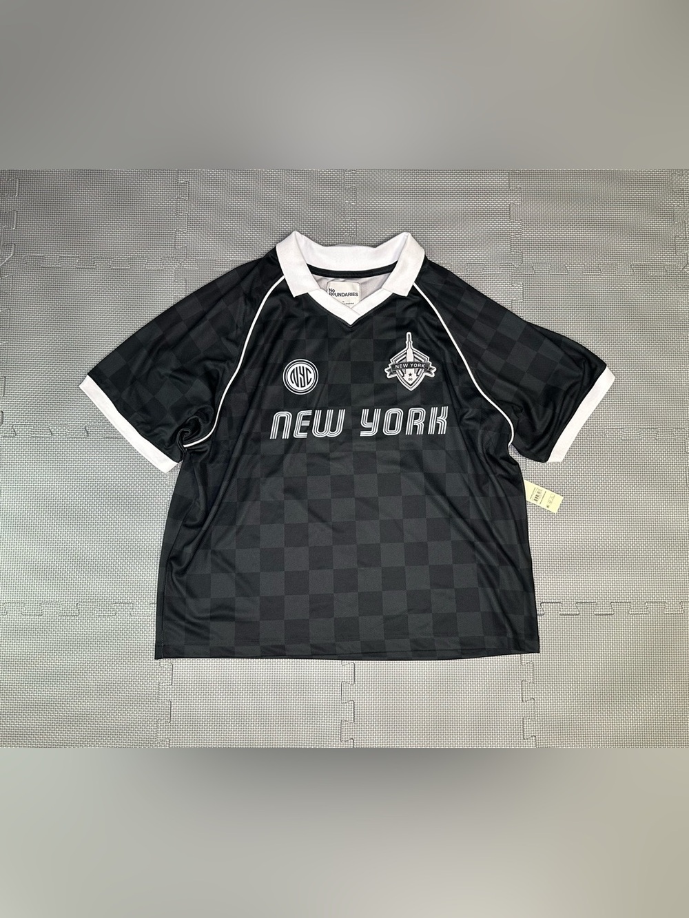 No Boundaries New York Soccer Jersey Shirt Checkered Size XL